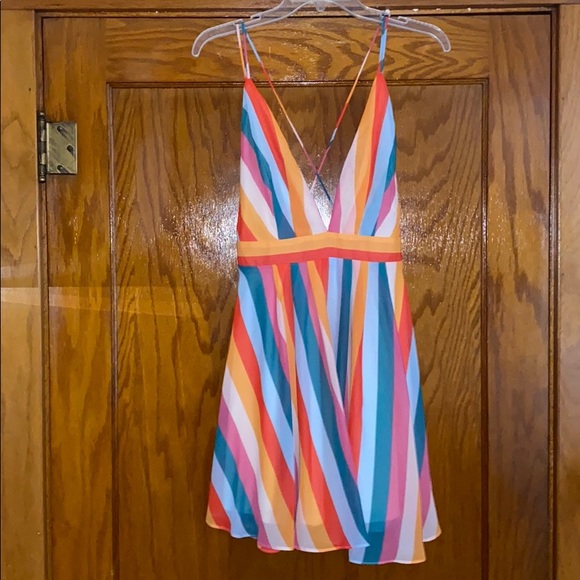 NWOT Aqua Rainbow-Stripe Open Back Mini Sz S - Picture 2 of 6